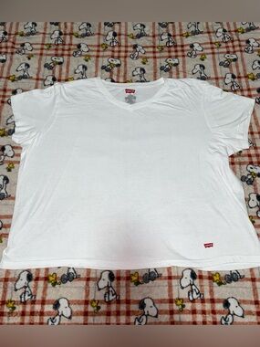Levi's White V-Neck Tee with Red Logo Tab